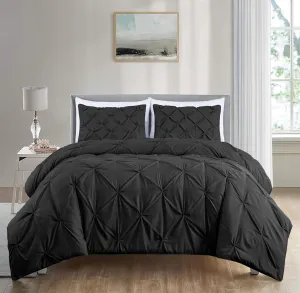 Chezmoi Collection Berlin Black Pinch Pleat Full Comforter Set, 3-Piece (Comforter and Pillow Shams) - Soft Pintuck, Lightweight All Season Microfiber