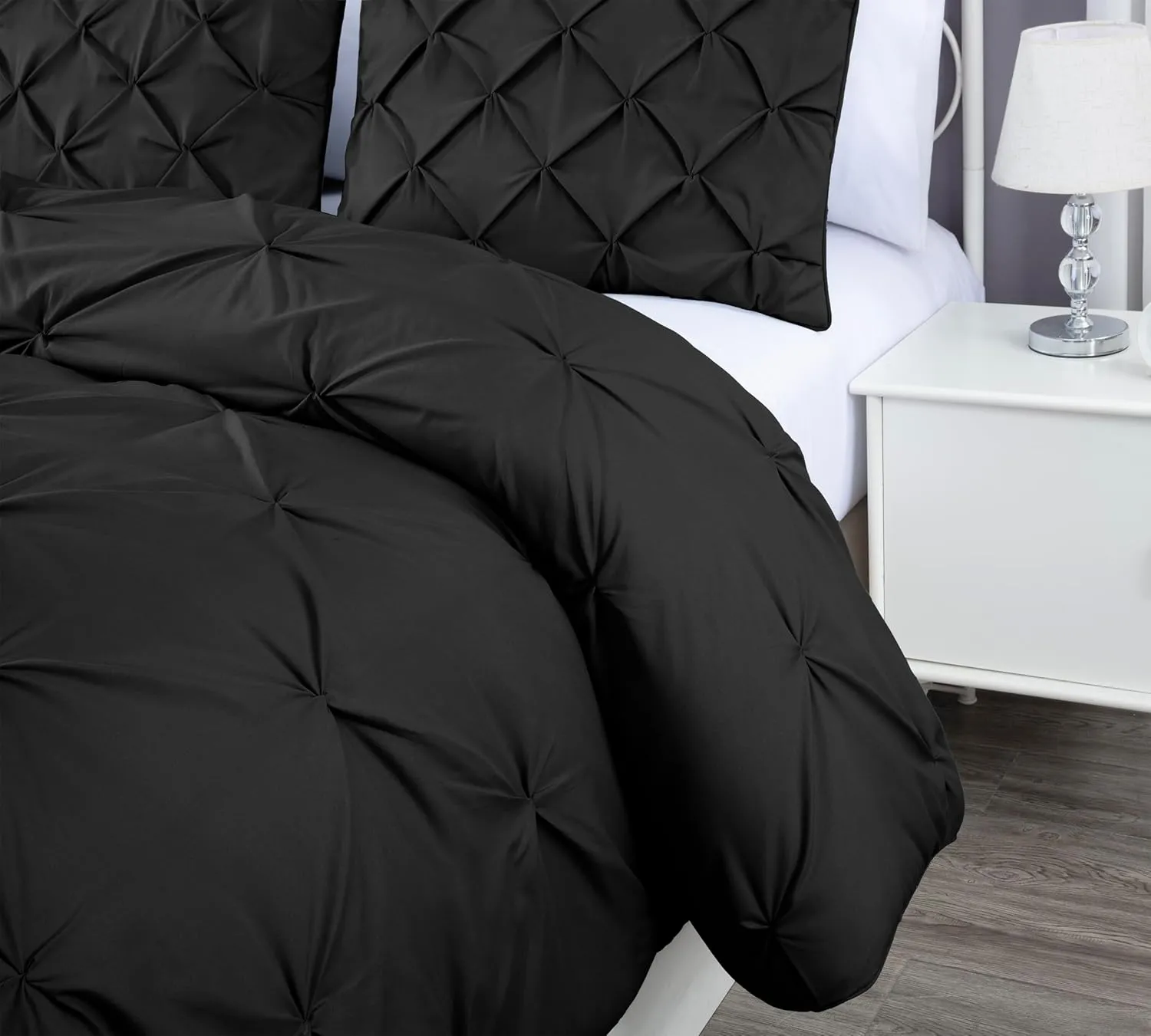 Chezmoi Collection Berlin Black Pinch Pleat Full Comforter Set, 3-Piece (Comforter and Pillow Shams) - Soft Pintuck, Lightweight All Season Microfiber
