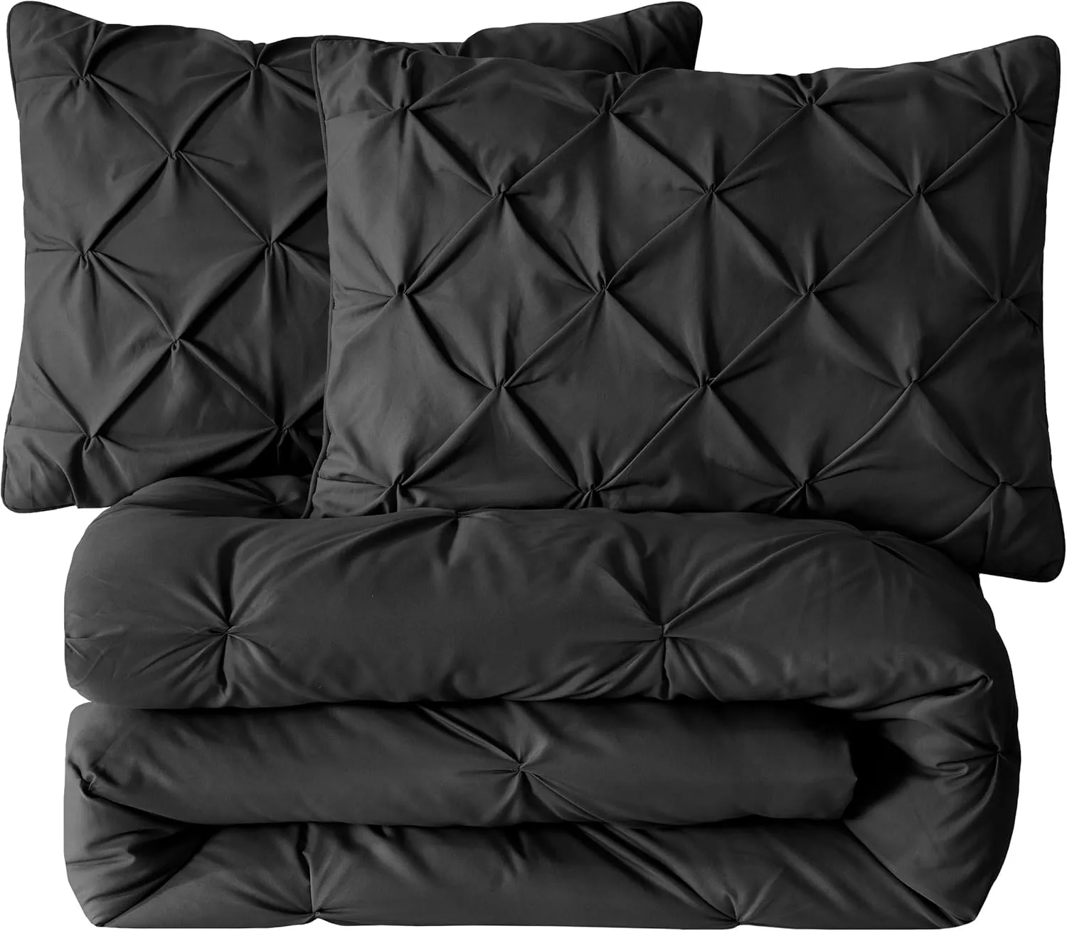 Chezmoi Collection Berlin Black Pinch Pleat Full Comforter Set, 3-Piece (Comforter and Pillow Shams) - Soft Pintuck, Lightweight All Season Microfiber