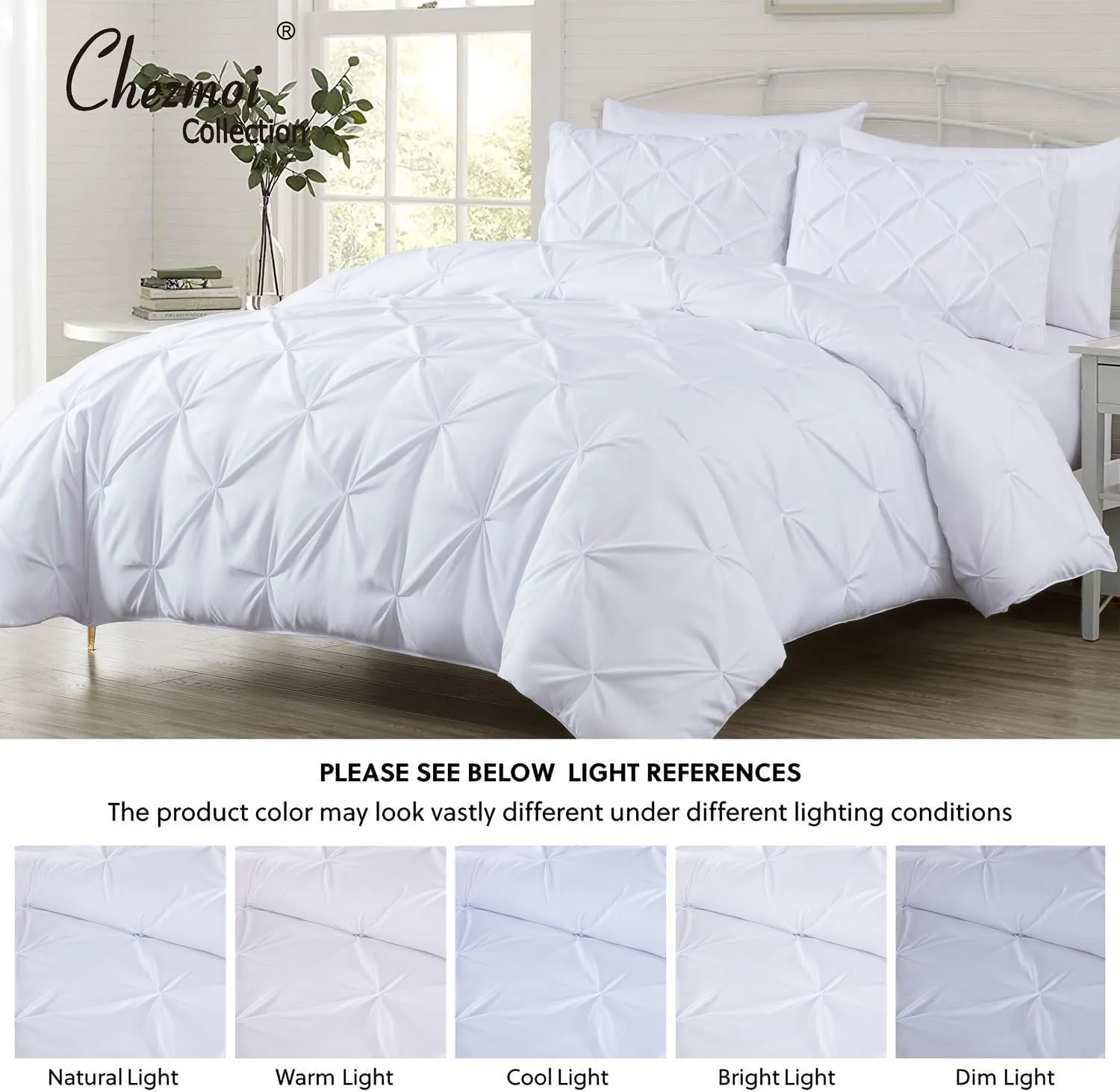 Chezmoi Collection Berlin White Pinch Pleat Full Comforter Set, 3-Piece (Comforter and Pillow Shams) - Soft Pintuck, Lightweight All Season Microfiber
