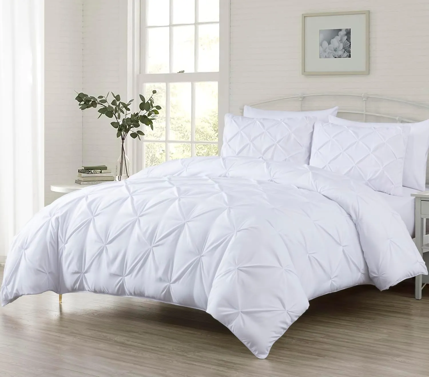 Chezmoi Collection Berlin White Pinch Pleat Full Comforter Set, 3-Piece (Comforter and Pillow Shams) - Soft Pintuck, Lightweight All Season Microfiber