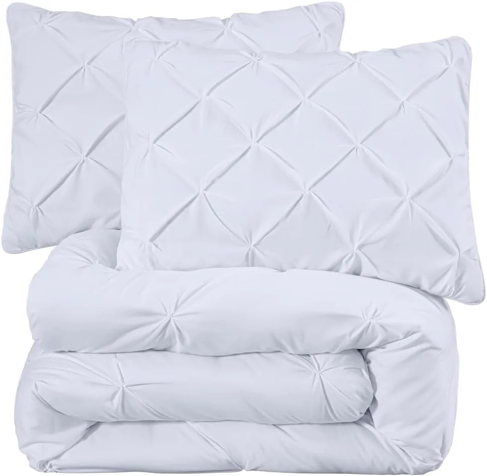 Chezmoi Collection Berlin White Pinch Pleat Full Comforter Set, 3-Piece (Comforter and Pillow Shams) - Soft Pintuck, Lightweight All Season Microfiber