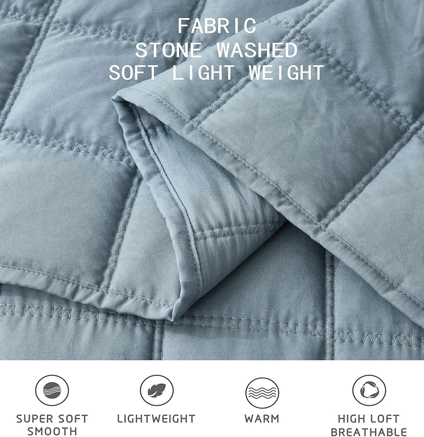 Chezmoi Collection Branson 3-Piece Dusty Blue King Size Quilt Set - Stone-Washed Detailed Square Stitch Soft Microfiber Lightweight Quilted Bedspread Coverlet Set for All Seasons