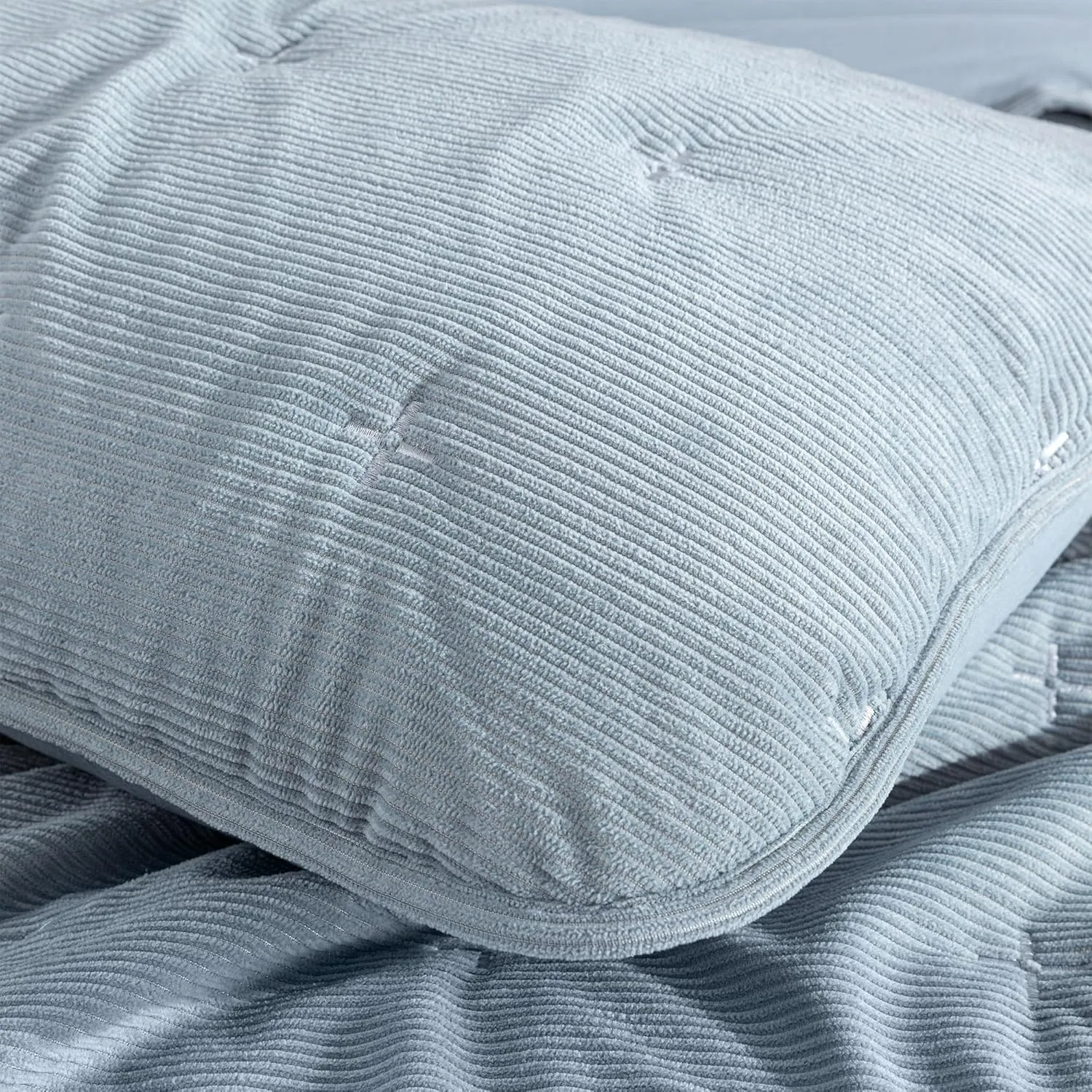 Chezmoi Collection Corduroy King Quilt Set Smoke Blue, 3-Piece Luxury Soft Cross Stitch Polyester Corduory Lightweight Bedspread, 1 Quilt 106 in x 94 in and 2 Pillow Shams 20 in x 36 in