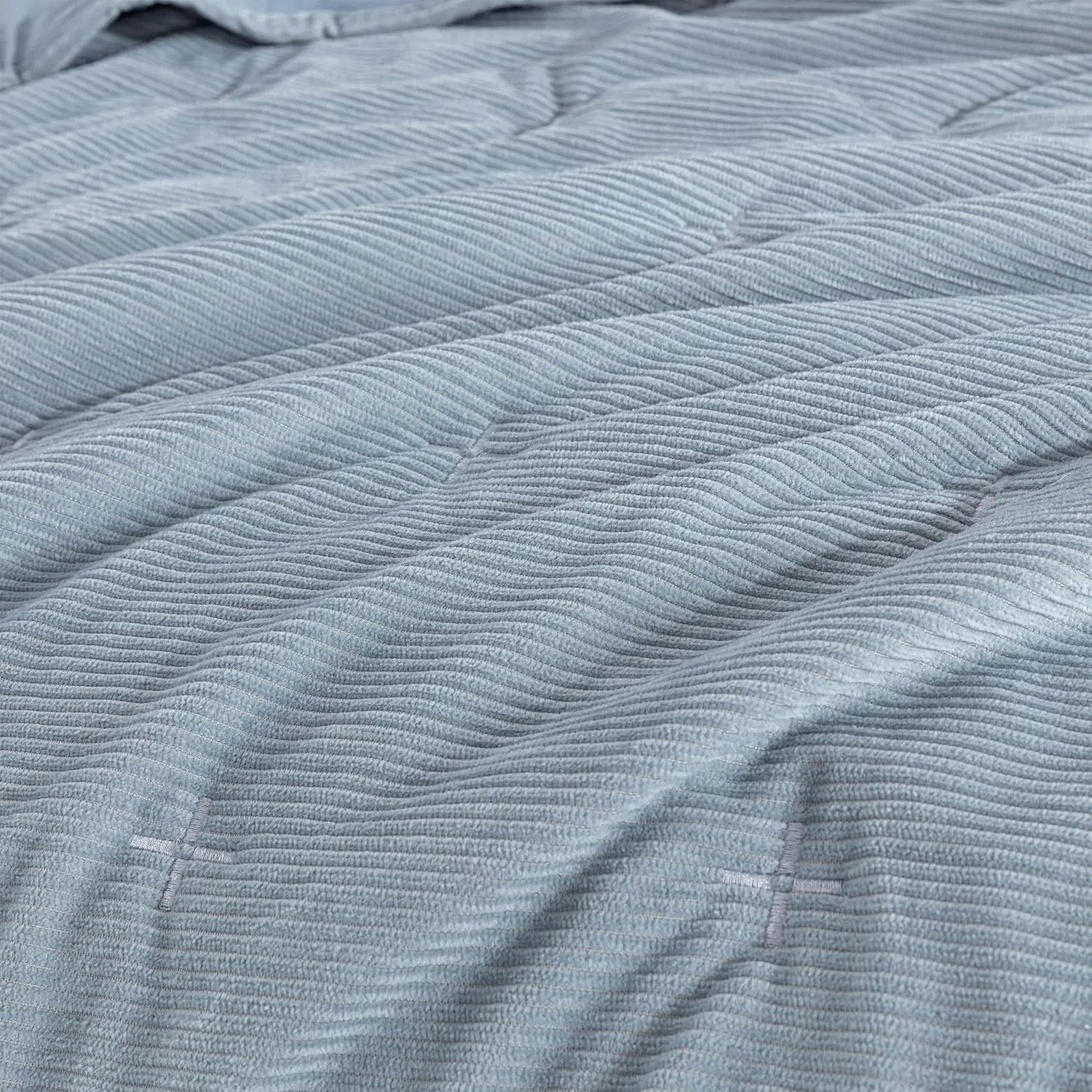 Chezmoi Collection Corduroy King Quilt Set Smoke Blue, 3-Piece Luxury Soft Cross Stitch Polyester Corduory Lightweight Bedspread, 1 Quilt 106 in x 94 in and 2 Pillow Shams 20 in x 36 in