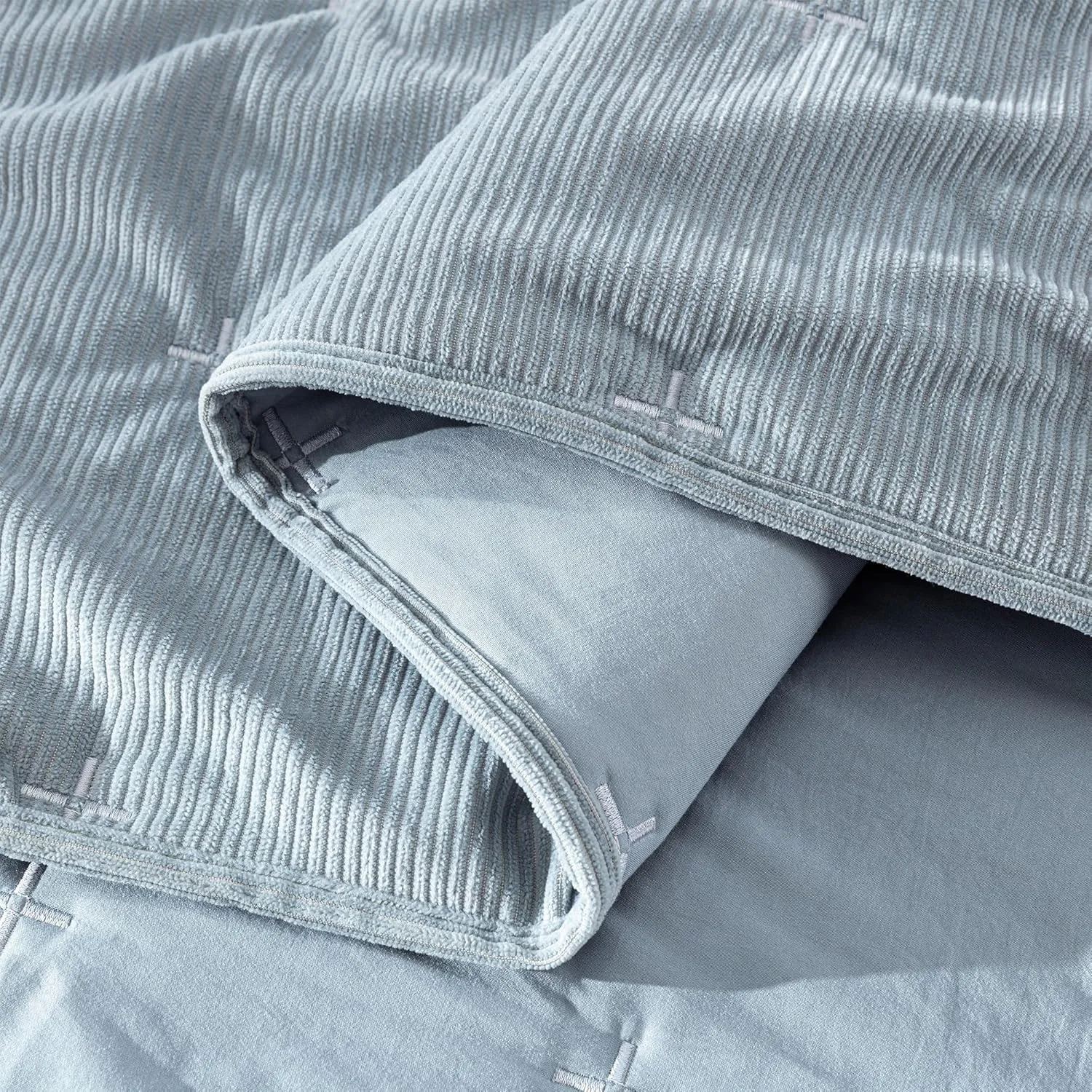 Chezmoi Collection Corduroy King Quilt Set Smoke Blue, 3-Piece Luxury Soft Cross Stitch Polyester Corduory Lightweight Bedspread, 1 Quilt 106 in x 94 in and 2 Pillow Shams 20 in x 36 in