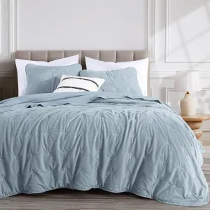Chezmoi Collection Corduroy King Quilt Set Smoke Blue, 3-Piece Luxury Soft Cross Stitch Polyester Corduory Lightweight Bedspread, 1 Quilt 106 in x 94 in and 2 Pillow Shams 20 in x 36 in