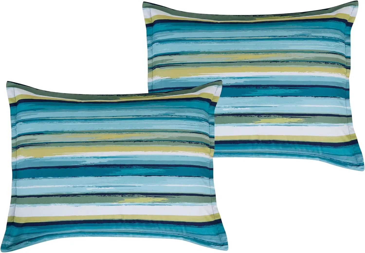 Chezmoi Collection Morgan 3-Piece Striped Comforter Set Queen Size - Green Blue White Striped Printed Microfiber Bedding Lightweight Breathable Blanket for All Season