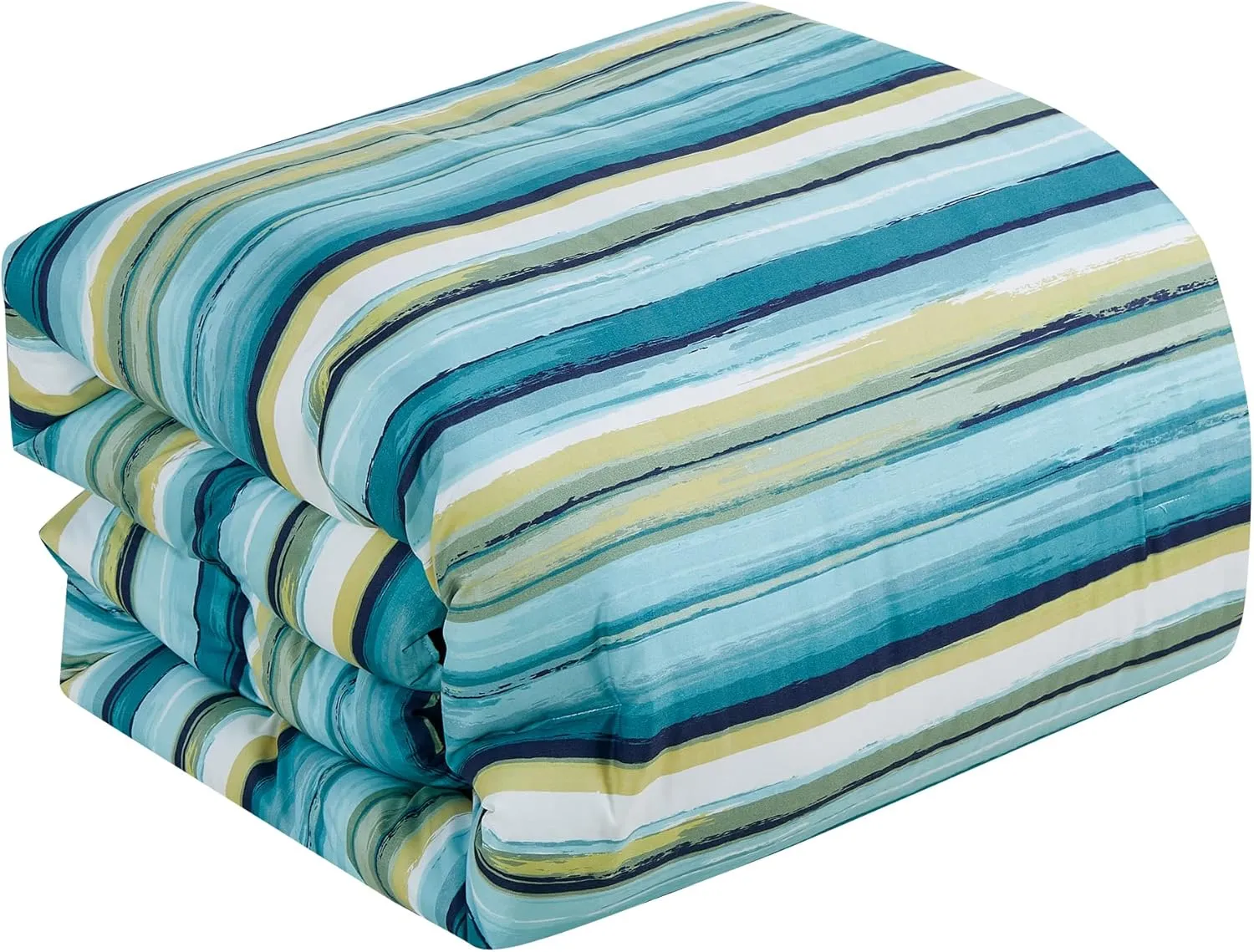 Chezmoi Collection Morgan 3-Piece Striped Comforter Set Queen Size - Green Blue White Striped Printed Microfiber Bedding Lightweight Breathable Blanket for All Season