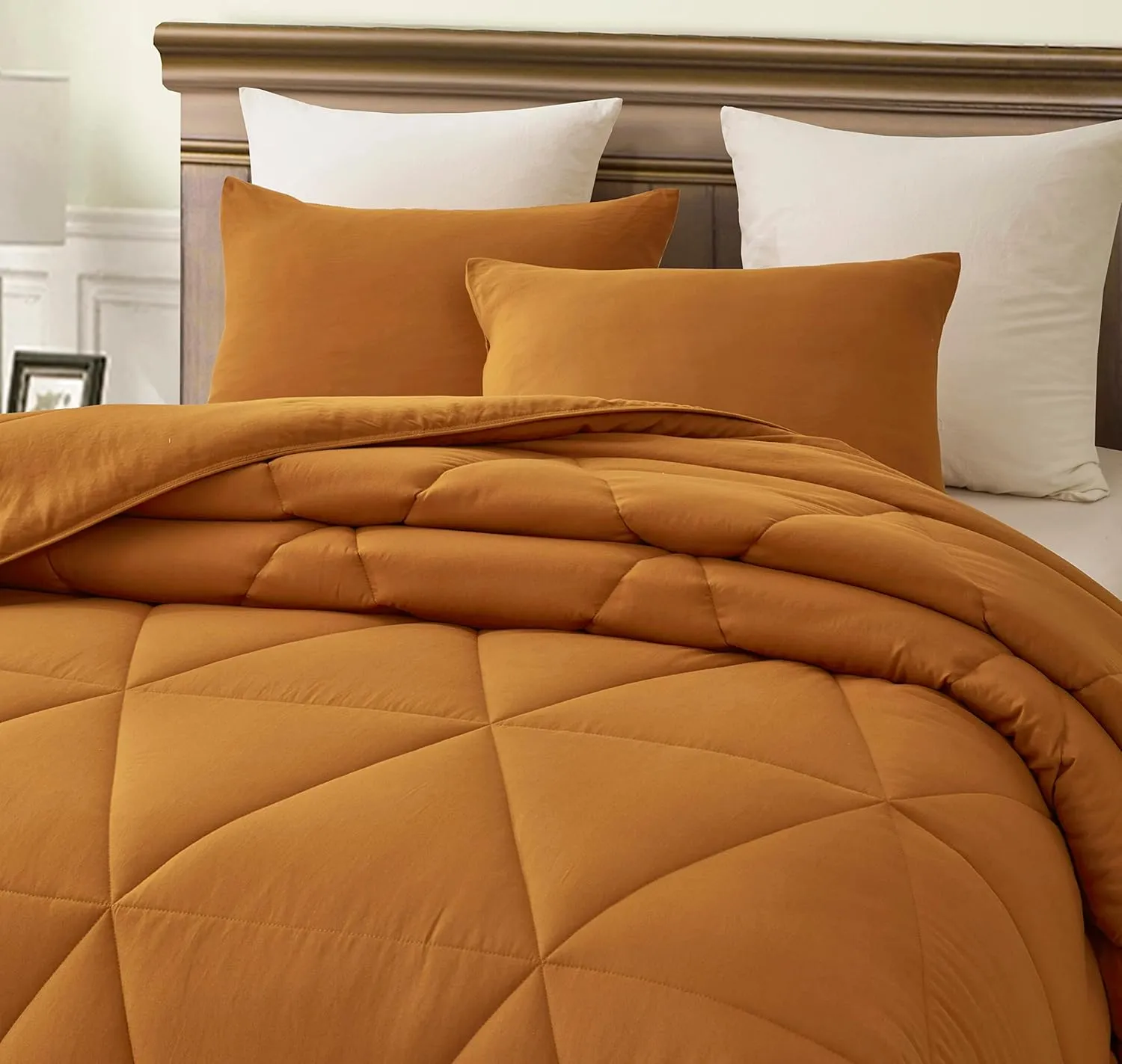 Chezmoi Collection Rory 2-Piece Triangle Quilted Microfiber Comforter Set - Soft Washed Lightweight Geometric Bedding, Twin, Spice