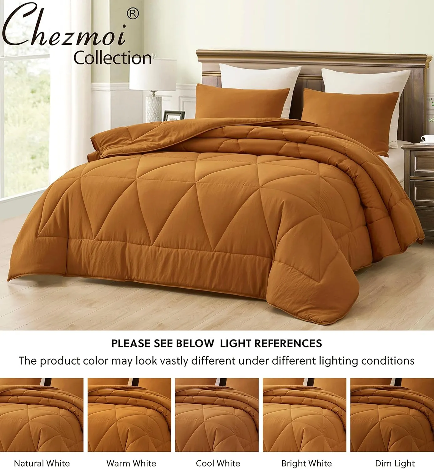 Chezmoi Collection Rory 2-Piece Triangle Quilted Microfiber Comforter Set - Soft Washed Lightweight Geometric Bedding, Twin, Spice