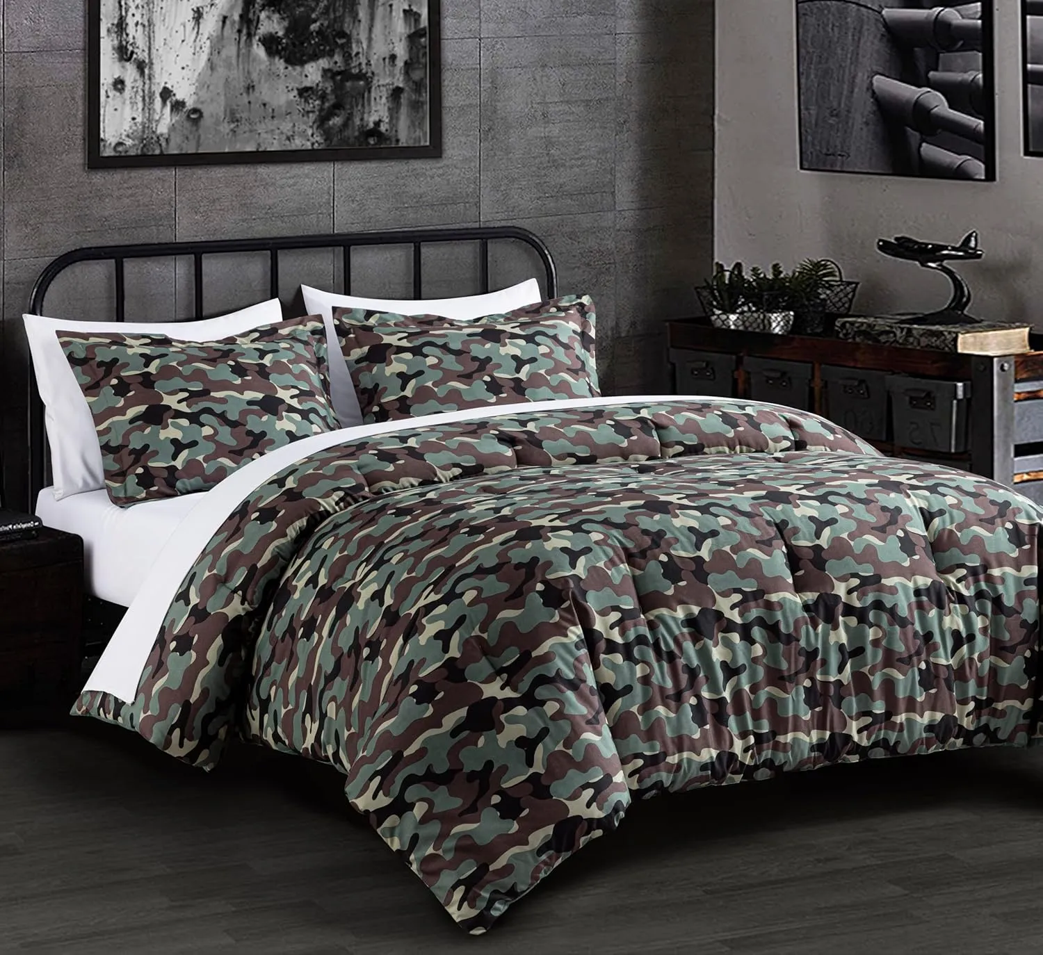 Chezmoi Collection Soft Microfiber Printed Military Camo Bedding Set 2-Piece Army Green Camouflage Comforter Set, Twin Size