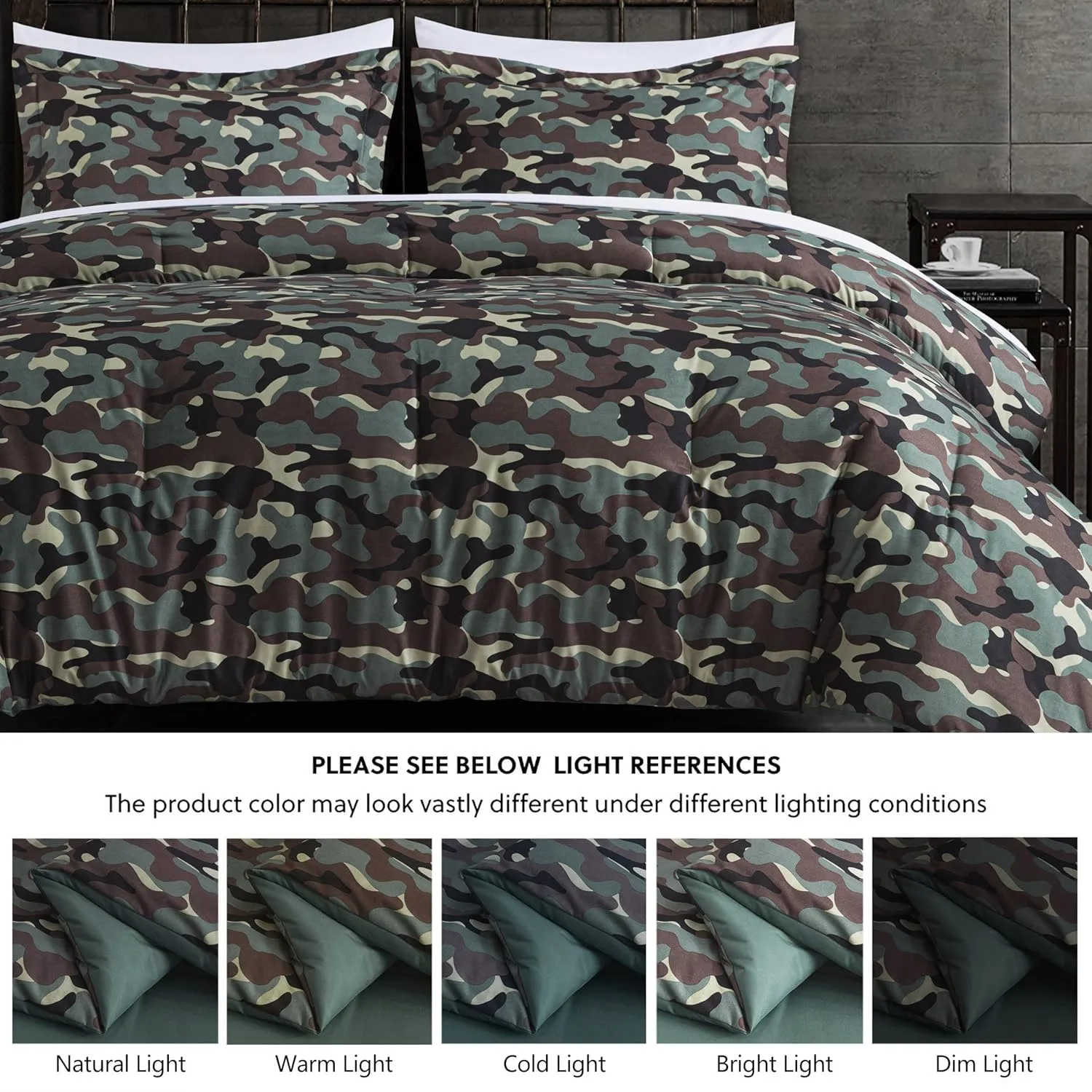Chezmoi Collection Soft Microfiber Printed Military Camo Bedding Set 2-Piece Army Green Camouflage Comforter Set, Twin Size