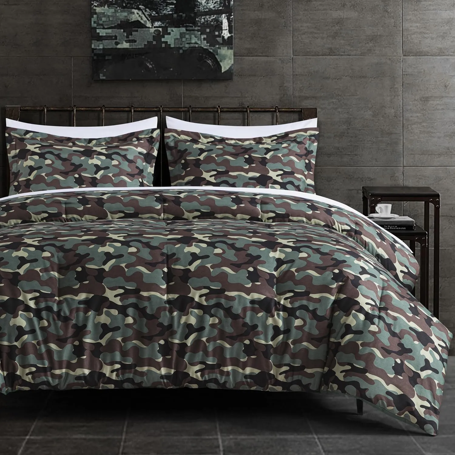 Chezmoi Collection Soft Microfiber Printed Military Camo Bedding Set 2-Piece Army Green Camouflage Comforter Set, Twin Size