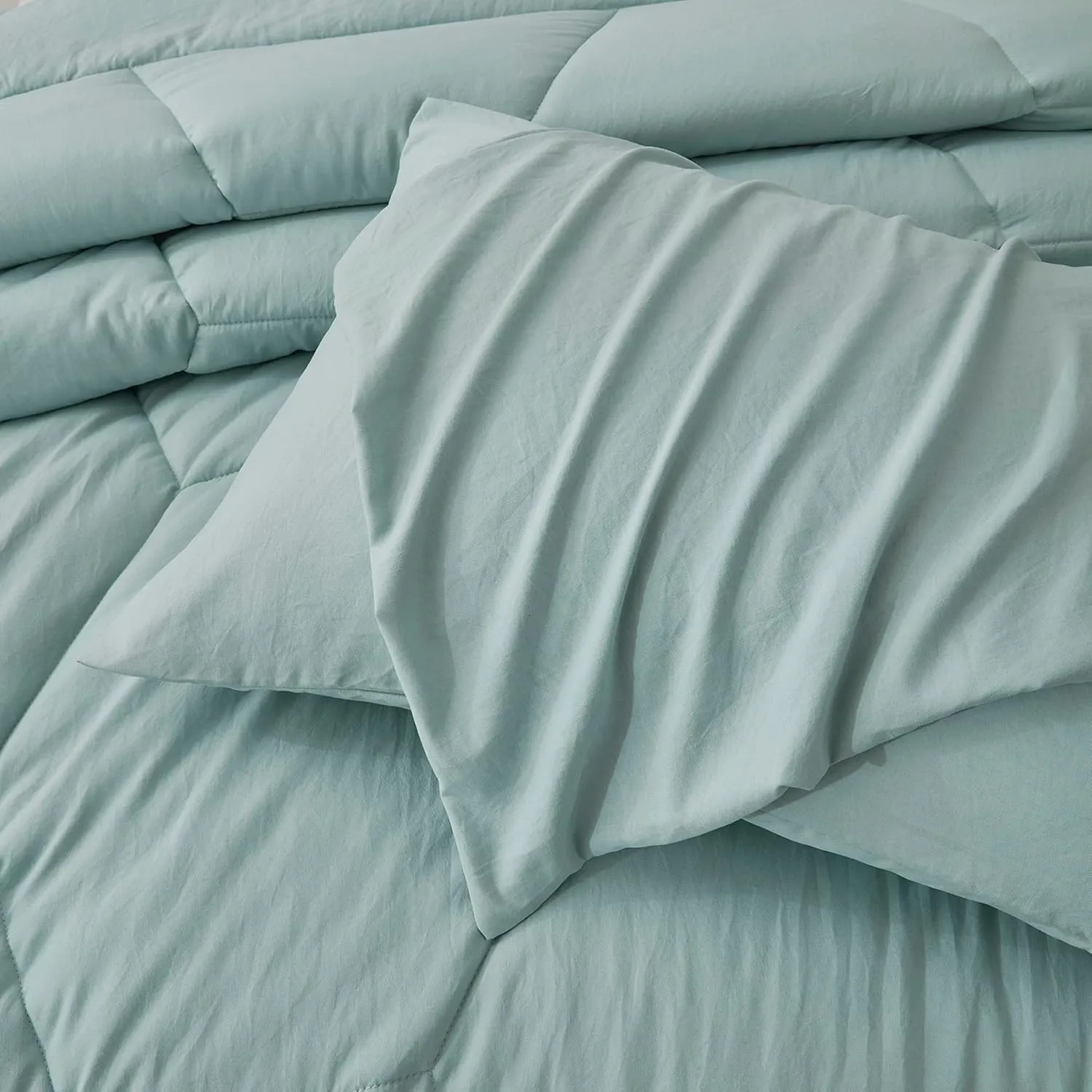 Chezmoi Collection Vero 2-Piece Honeycomb Quilted Microfiber Comforter Set - Soft Washed Lightweight Geometric Hexagon Bedding, Twin, Aqua