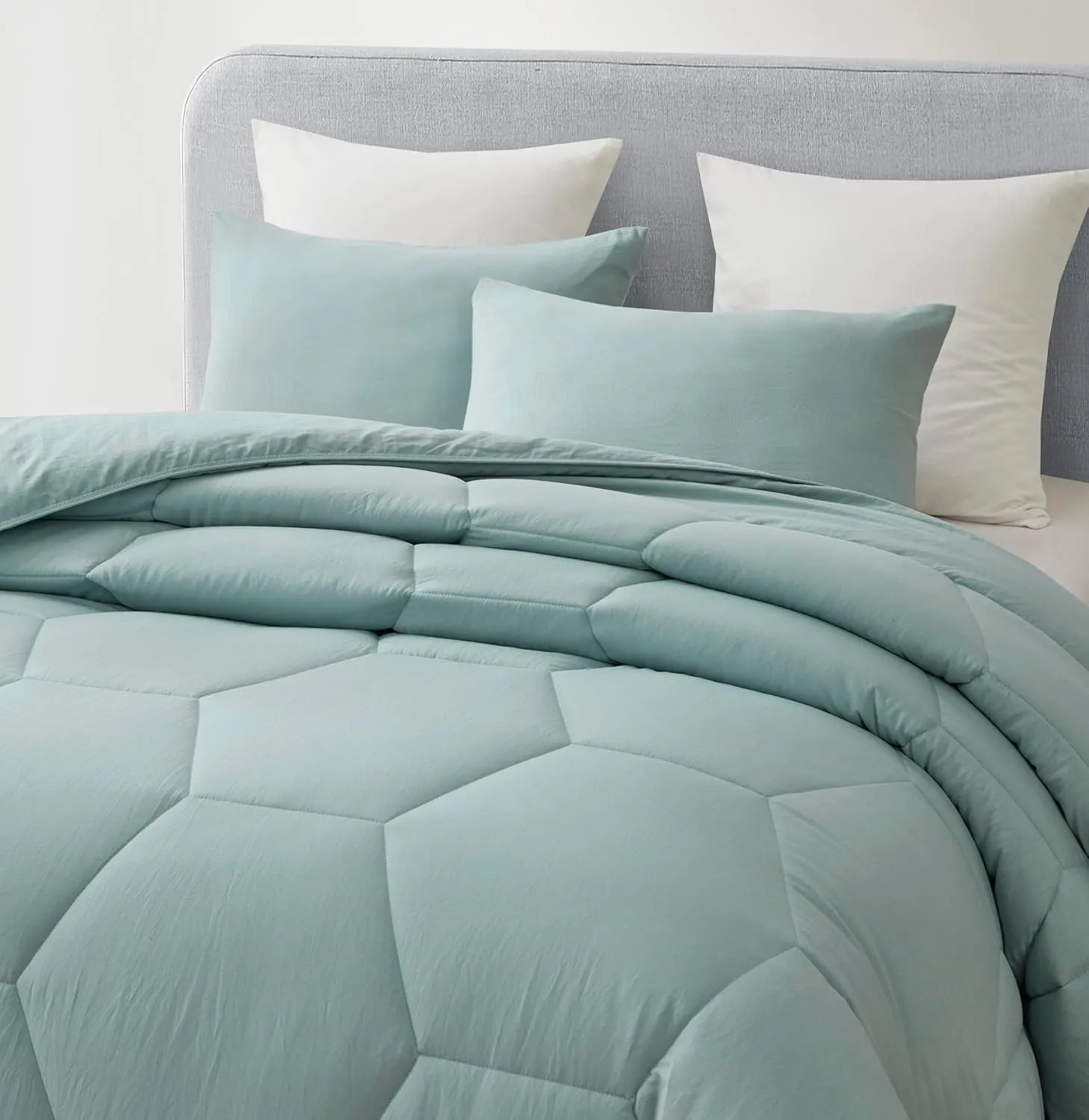 Chezmoi Collection Vero 2-Piece Honeycomb Quilted Microfiber Comforter Set - Soft Washed Lightweight Geometric Hexagon Bedding, Twin, Aqua