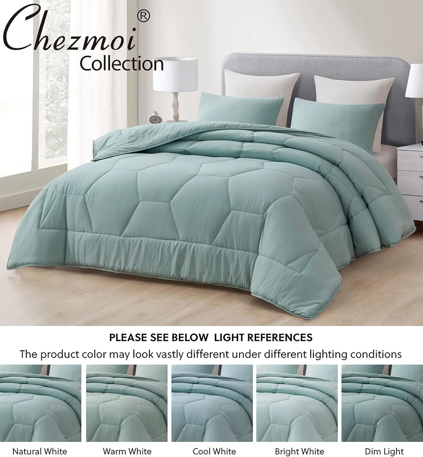 Chezmoi Collection Vero 2-Piece Honeycomb Quilted Microfiber Comforter Set - Soft Washed Lightweight Geometric Hexagon Bedding, Twin, Aqua