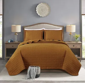 Chezmoi Collection Vert 3-Piece 100% Cotton Quilt Set King Size, Spice - Basketweave Quilted Lightweight Pre-Washed Soft-Finished Cotton Bedspread for All Season