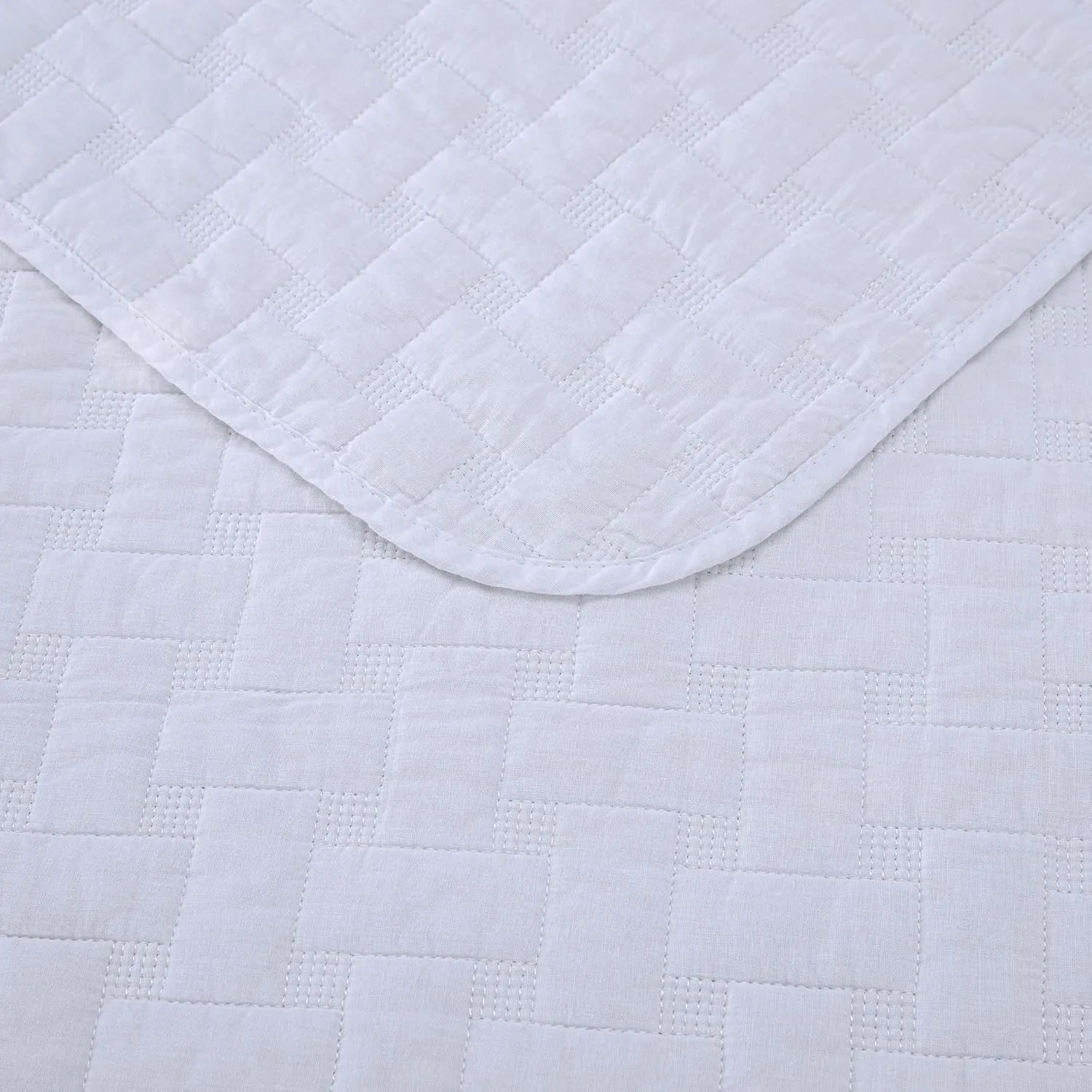 Chezmoi Collection Vert 3-Piece 100% Cotton Quilt Set King Size, White - Basketweave Quilted Lightweight Pre-Washed Soft-Finished Cotton Bedspread for All Season