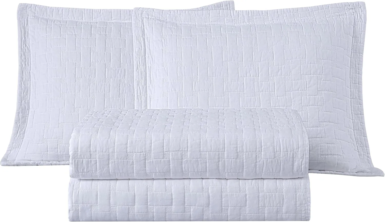 Chezmoi Collection Vert 3-Piece 100% Cotton Quilt Set King Size, White - Basketweave Quilted Lightweight Pre-Washed Soft-Finished Cotton Bedspread for All Season