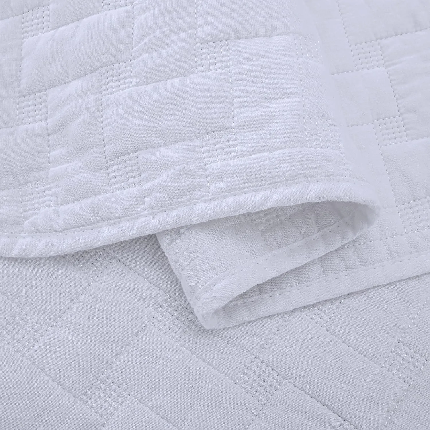 Chezmoi Collection Vert 3-Piece 100% Cotton Quilt Set King Size, White - Basketweave Quilted Lightweight Pre-Washed Soft-Finished Cotton Bedspread for All Season