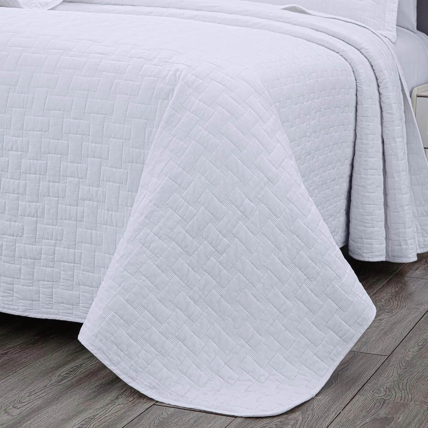 Chezmoi Collection Vert 3-Piece 100% Cotton Quilt Set King Size, White - Basketweave Quilted Lightweight Pre-Washed Soft-Finished Cotton Bedspread for All Season