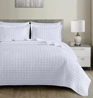 Chezmoi Collection Vert 3-Piece 100% Cotton Quilt Set King Size, White - Basketweave Quilted Lightweight Pre-Washed Soft-Finished Cotton Bedspread for All Season