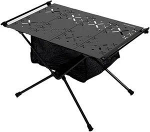 CHICIRIS Camping Folding Table, Aluminum Alloy Outdoor Folding Table, Stable and Portable with Storage Bag, Net Bag for Pots and Bowls, Foldable for Car Camping Picnic, Army Green (Black)