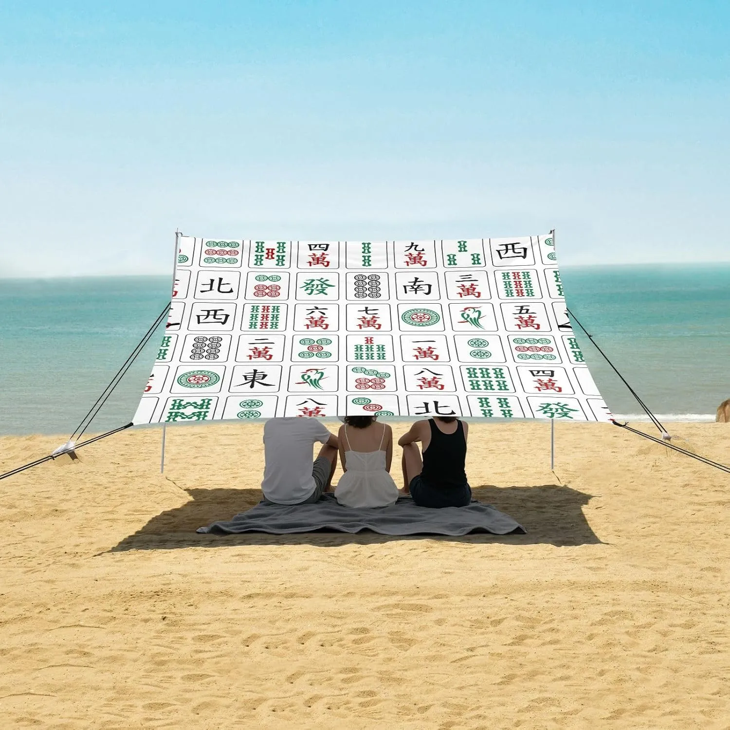 Chinese Mahjong Majiang Beach Camping Tent Sun Shelter for Whole Family, Beach Shade Canopy with UPF50  UV Protection,Easy Set Up and Carry,Outdoor Shade for Trips, Fishing, Backyard Fun Picnic