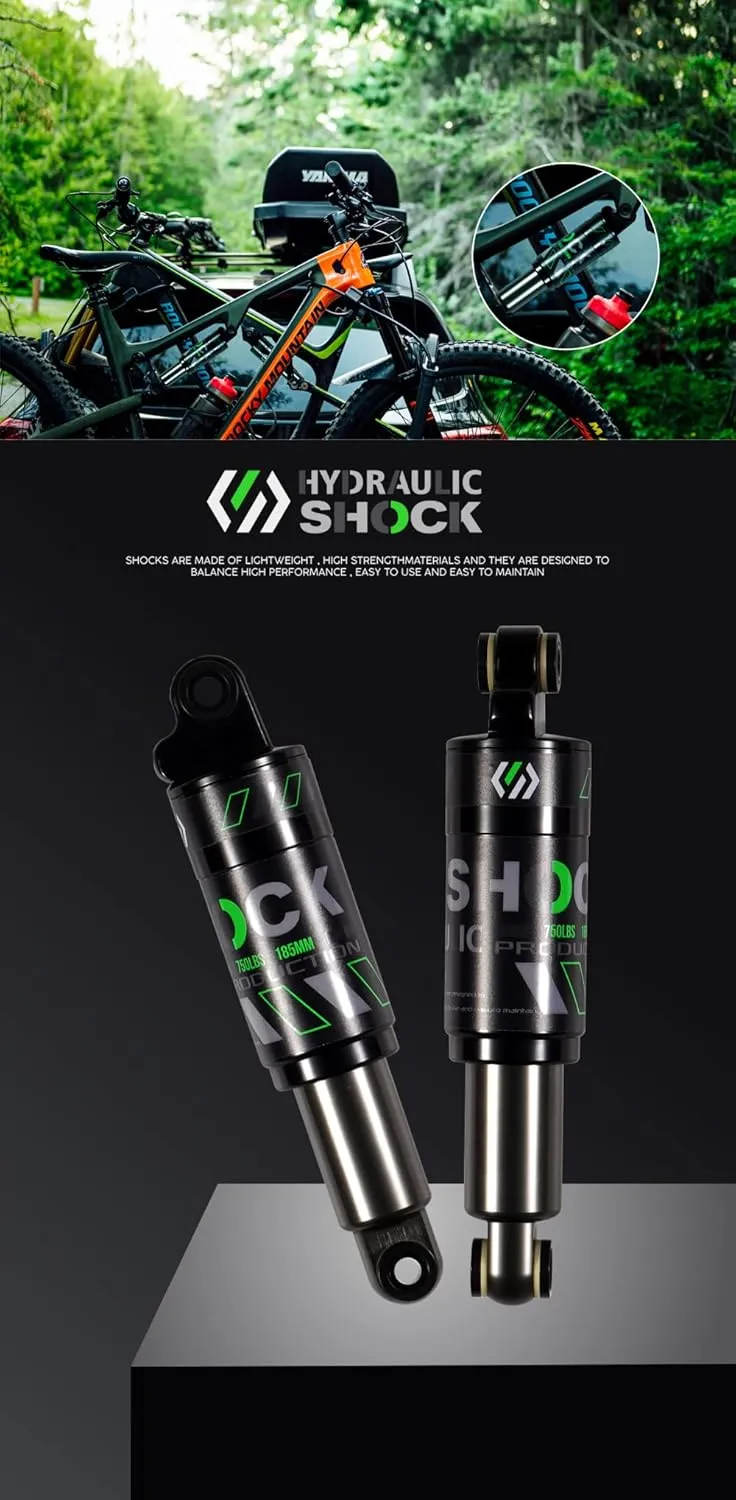 Chooee Mountain Bike Rear Shock absorber 120mm/125mm/150mm/165mm/185mm/190mm/200mm Bicycle Rear Suspension Shock Absorber 125mmx750lbs