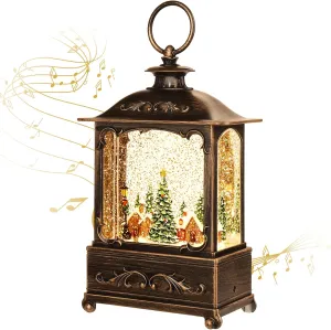Christmas Lantern, Lit Christmas Snow Globe Lantern-with USB  Music Christmas Water Lantern Snow Globe Portable Creative Cute Christmas Decorations and Charming Gifts (Forest House)
