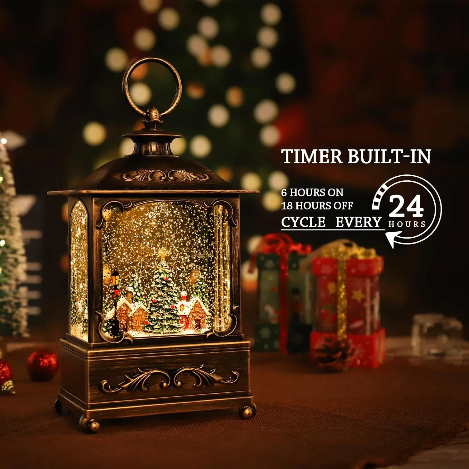 Christmas Lantern, Lit Christmas Snow Globe Lantern-with USB  Music Christmas Water Lantern Snow Globe Portable Creative Cute Christmas Decorations and Charming Gifts (Forest House)