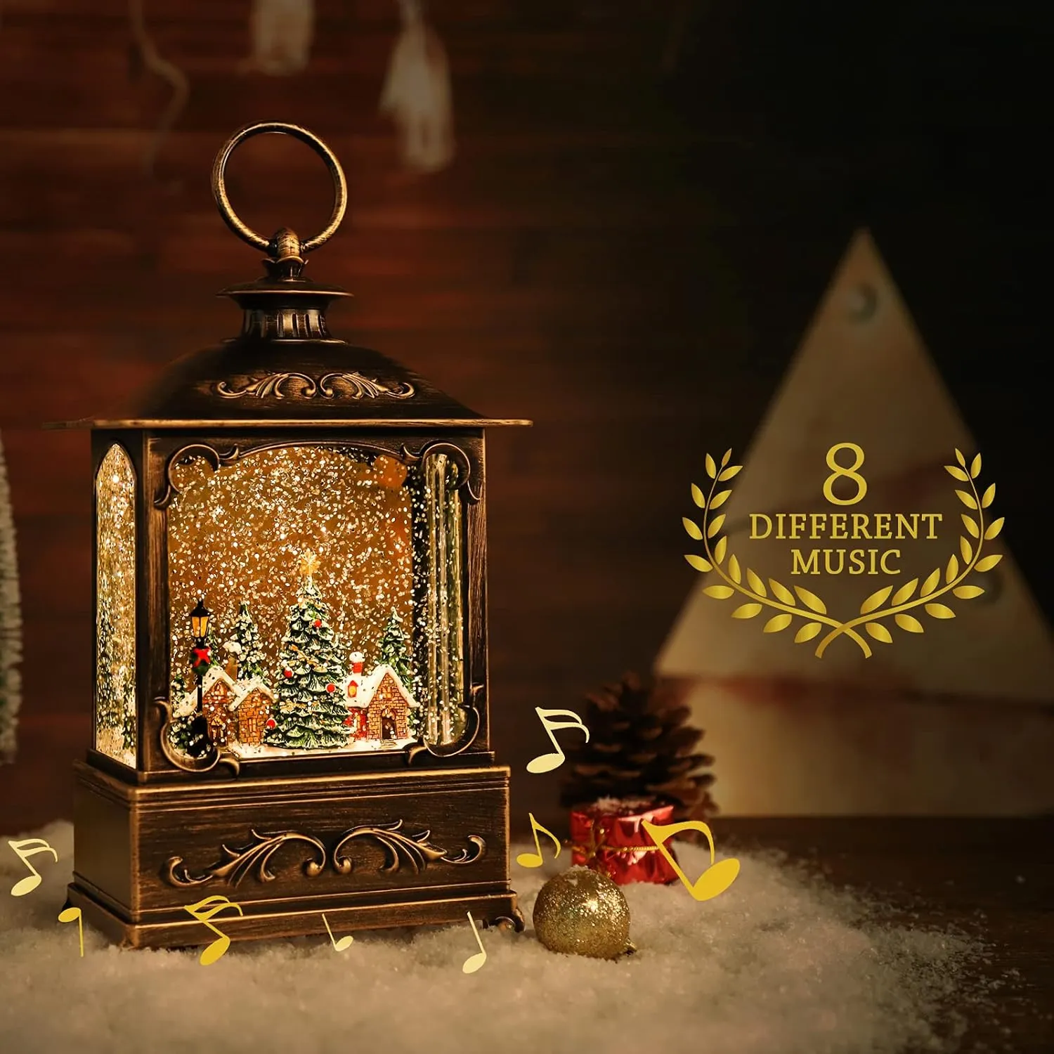 Christmas Lantern, Lit Christmas Snow Globe Lantern-with USB  Music Christmas Water Lantern Snow Globe Portable Creative Cute Christmas Decorations and Charming Gifts (Forest House)
