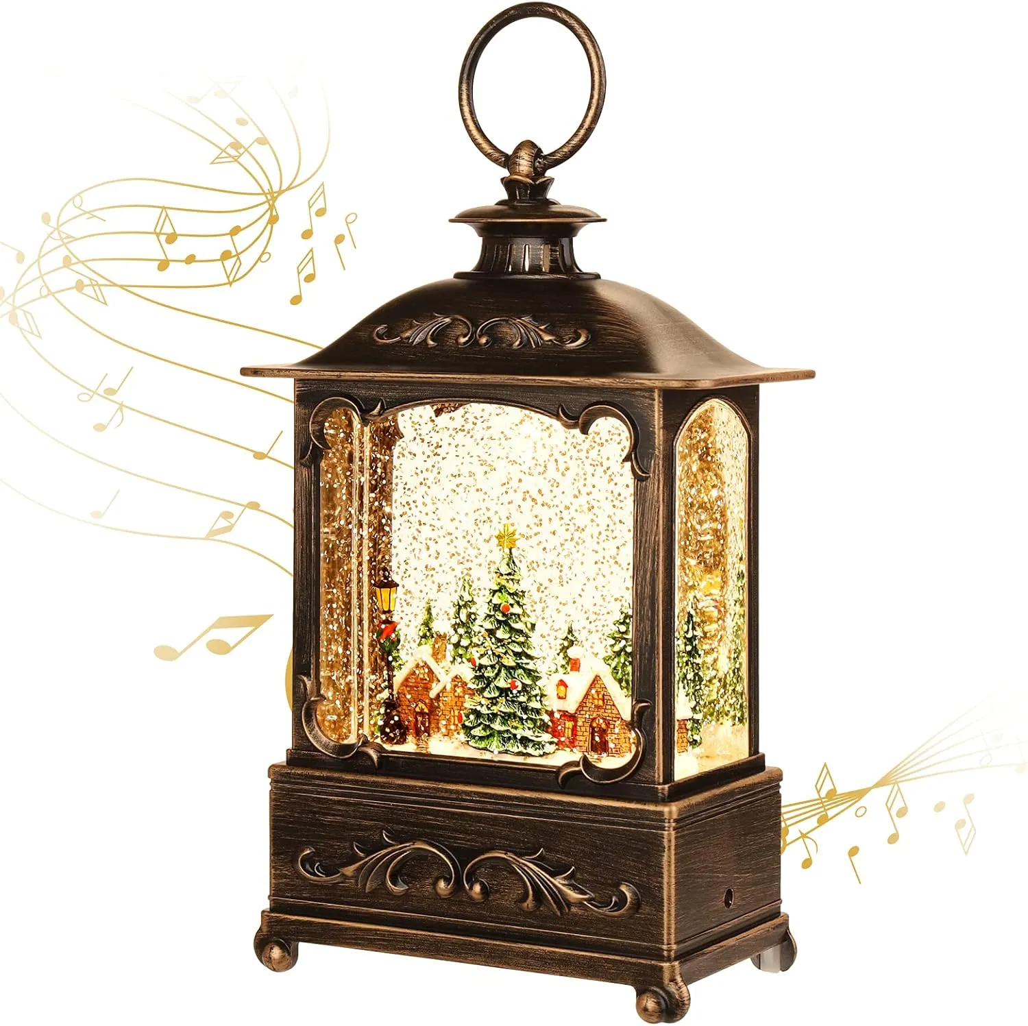 Christmas Lantern, Lit Christmas Snow Globe Lantern-with USB  Music Christmas Water Lantern Snow Globe Portable Creative Cute Christmas Decorations and Charming Gifts (Forest House)