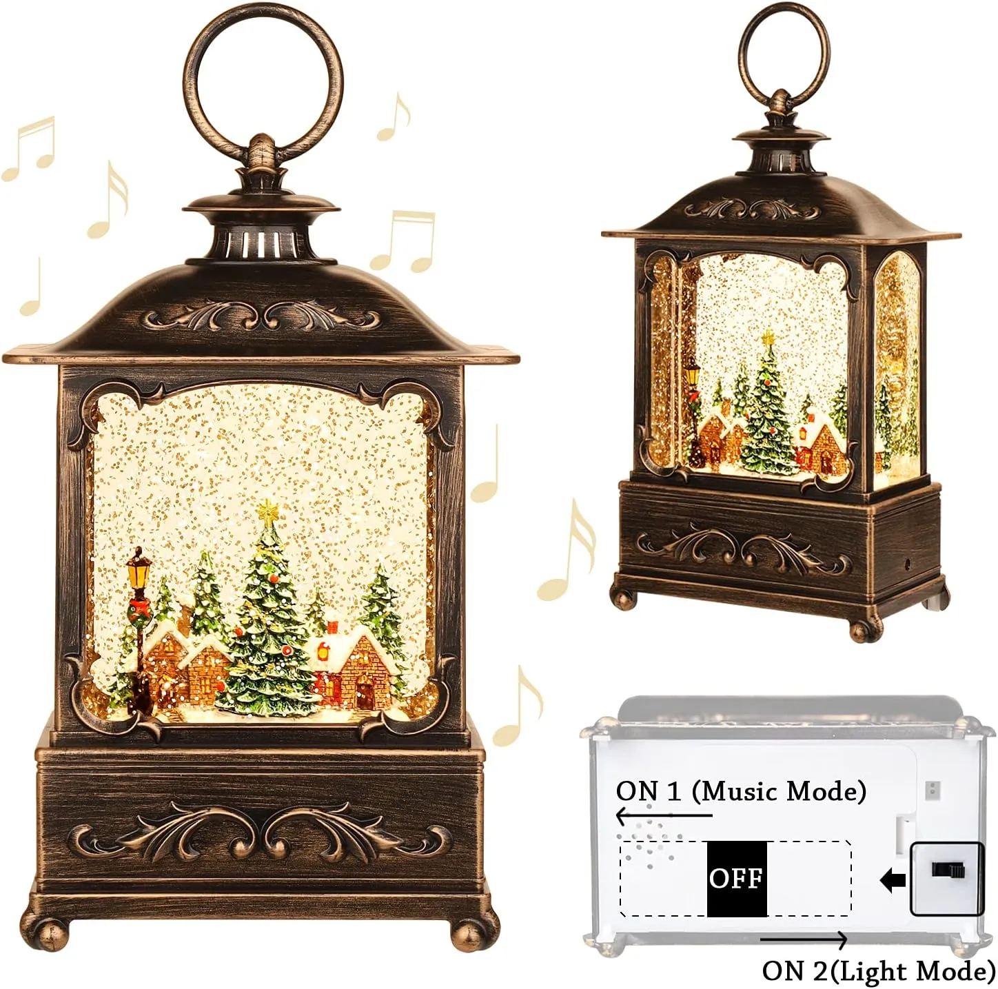 Christmas Lantern, Lit Christmas Snow Globe Lantern-with USB  Music Christmas Water Lantern Snow Globe Portable Creative Cute Christmas Decorations and Charming Gifts (Forest House)