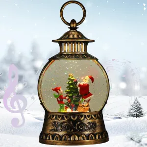Christmas Santa Snow Globe, Christmas Musical Snow Globe Lantern Lights with 6H Timer Battery & USB Powered, Retro Style Holiday Glitter Globe for Xmas Home Decoration Holiday Party Gifts