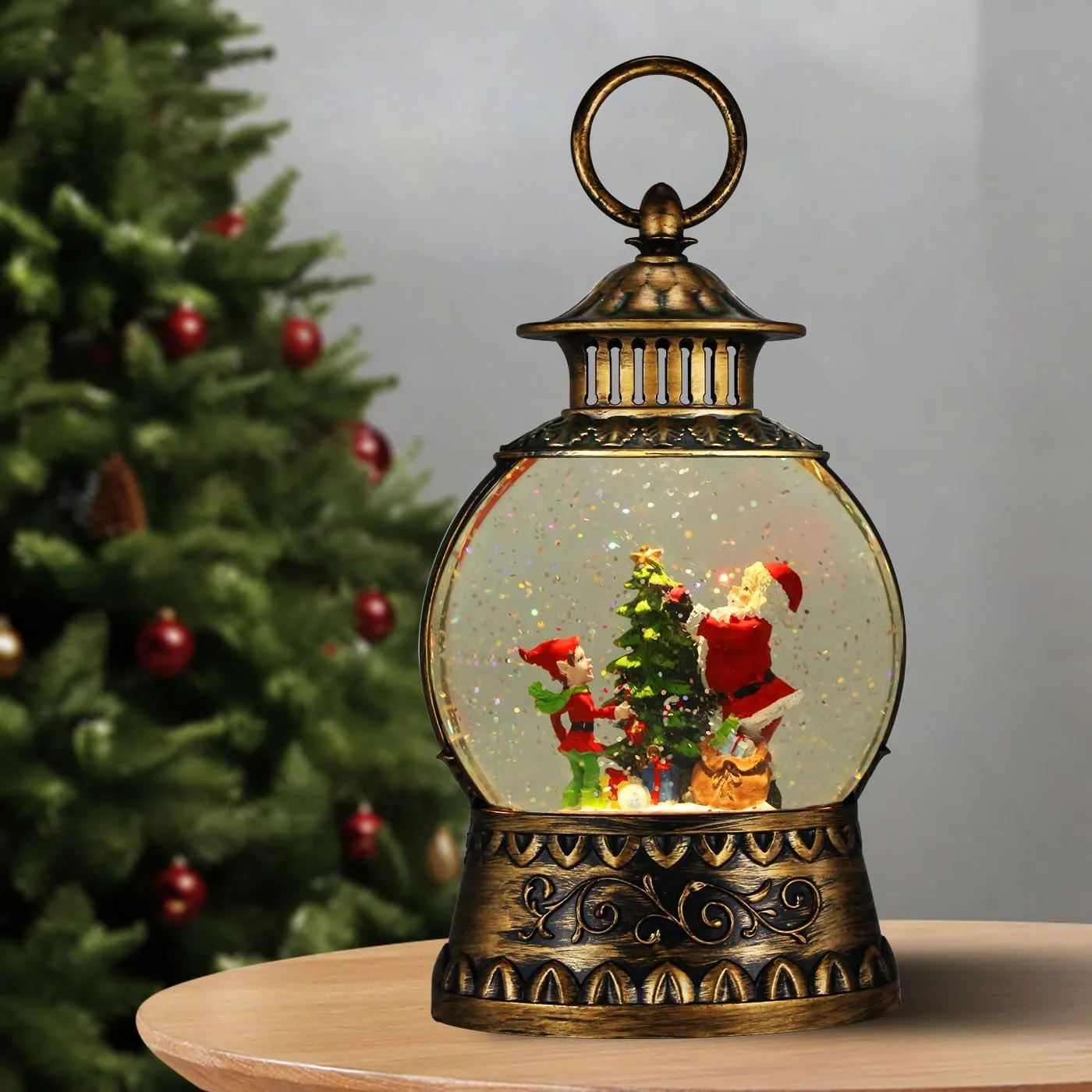 Christmas Santa Snow Globe, Christmas Musical Snow Globe Lantern Lights with 6H Timer Battery & USB Powered, Retro Style Holiday Glitter Globe for Xmas Home Decoration Holiday Party Gifts