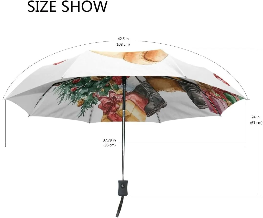 Christmas Windproof Travel Umbrella Small Automatic Rain Umbrellas for Backpack, Purse, Car
