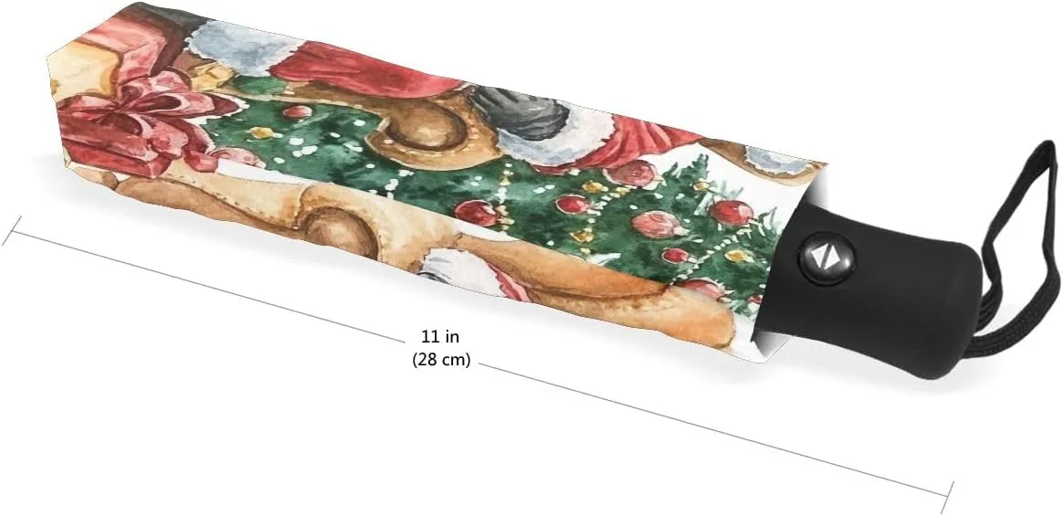 Christmas Windproof Travel Umbrella Small Automatic Rain Umbrellas for Backpack, Purse, Car