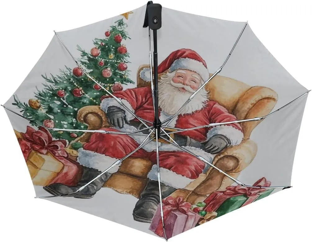 Christmas Windproof Travel Umbrella Small Automatic Rain Umbrellas for Backpack, Purse, Car