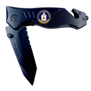CIA Central Intelligence Agency 3-in-1 Tactical Rescue Knife Tool with Seatbelt Cutter, Steel Serrated Blade, Glass