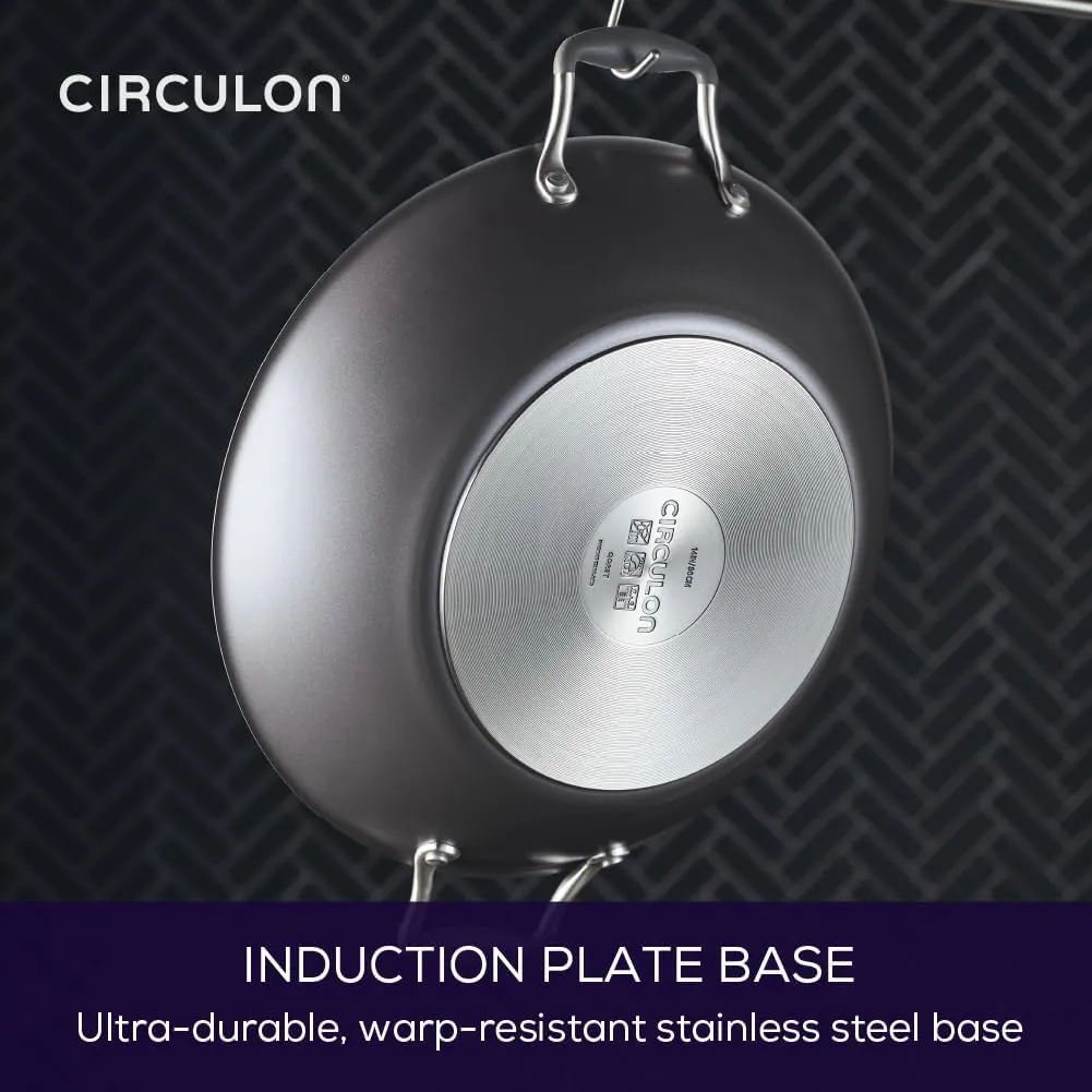 Circulon Scratch Defense Chefs Pan with Lid 26cm - Induction Chefs Pan with Extreme Non Stick & Glass Lid, Dishwasher & Oven Safe Cookware, Graphite Pewter Finish