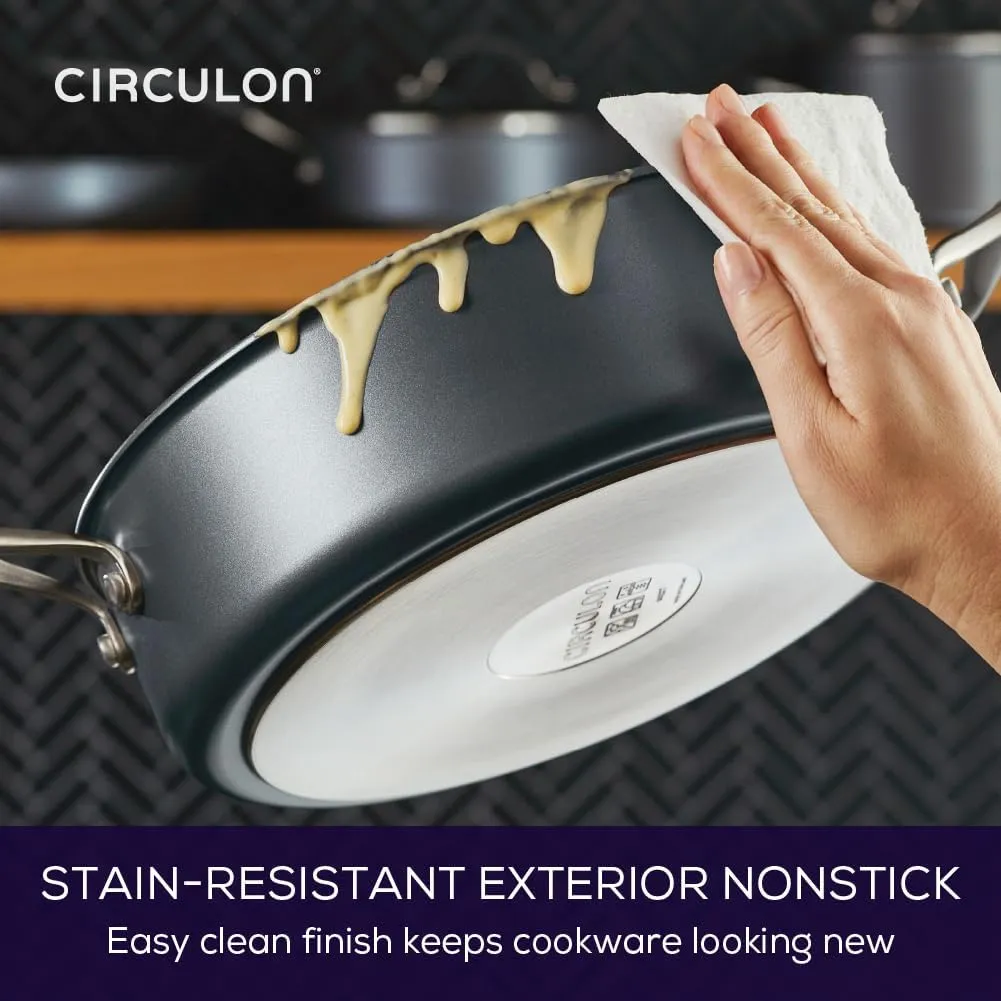 Circulon Scratch Defense Chefs Pan with Lid 26cm - Induction Chefs Pan with Extreme Non Stick & Glass Lid, Dishwasher & Oven Safe Cookware, Graphite Pewter Finish