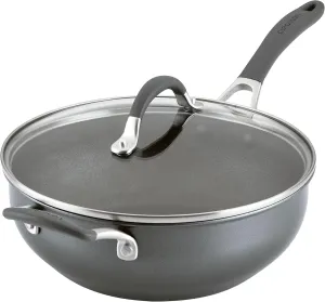 Circulon Scratch Defense Chefs Pan with Lid 26cm - Induction Chefs Pan with Extreme Non Stick & Glass Lid, Dishwasher & Oven Safe Cookware, Graphite Pewter Finish