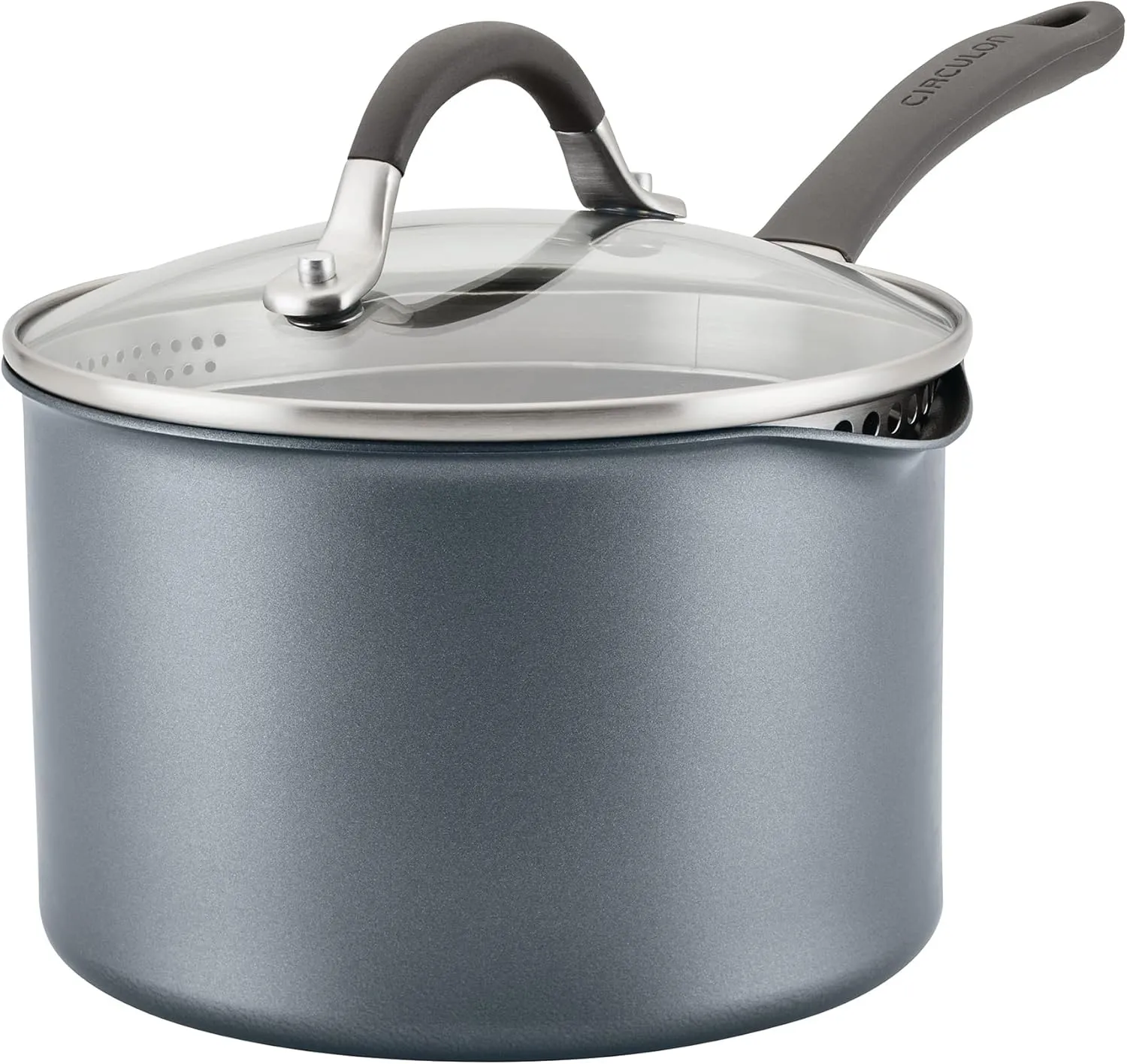 Circulon Scratch Defense Non Stick Saucepan with Lid 18cm - 2.8L Induction Saucepan with Straining Lid & Pouring Rims, Dishwasher & Oven Safe Cookware, Graphite Pewter Finish