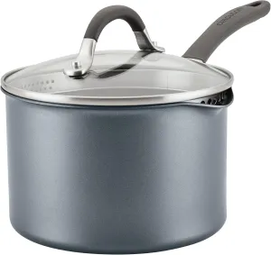 Circulon Scratch Defense Non Stick Saucepan with Lid 18cm - 2.8L Induction Saucepan with Straining Lid & Pouring Rims, Dishwasher & Oven Safe Cookware, Graphite Pewter Finish