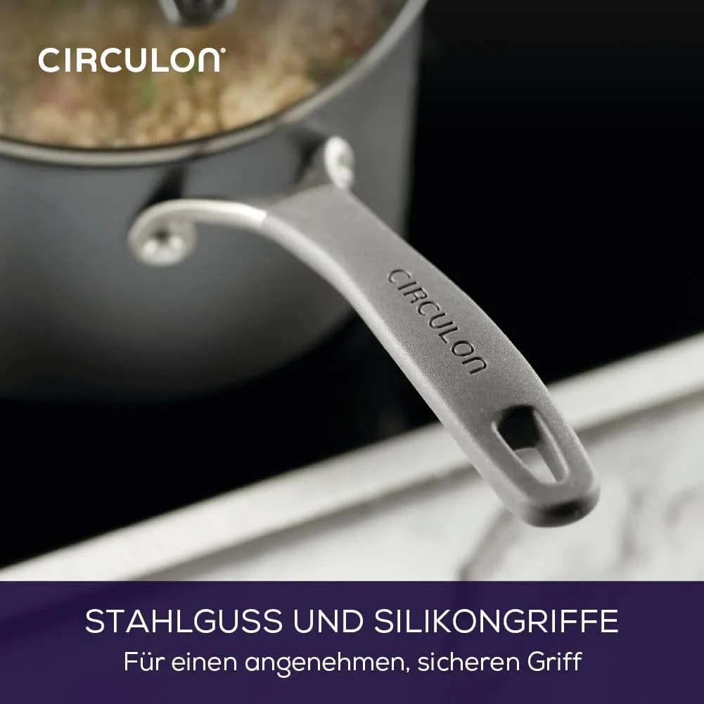 Circulon Scratch Defense Saucepan Set - Induction Saucepan Set Non Stick with Lids, 14cm, 16cm & 18cm Dishwasher & Oven Safe Cookware with Straining Lids & Pourings Rims, Graphite Pewter Finish