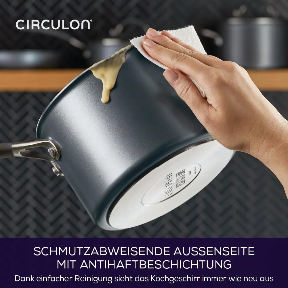 Circulon Scratch Defense Saucepan Set - Induction Saucepan Set Non Stick with Lids, 14cm, 16cm & 18cm Dishwasher & Oven Safe Cookware with Straining Lids & Pourings Rims, Graphite Pewter Finish
