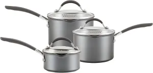 Circulon Scratch Defense Saucepan Set - Induction Saucepan Set Non Stick with Lids, 14cm, 16cm & 18cm Dishwasher & Oven Safe Cookware with Straining Lids & Pourings Rims, Graphite Pewter Finish