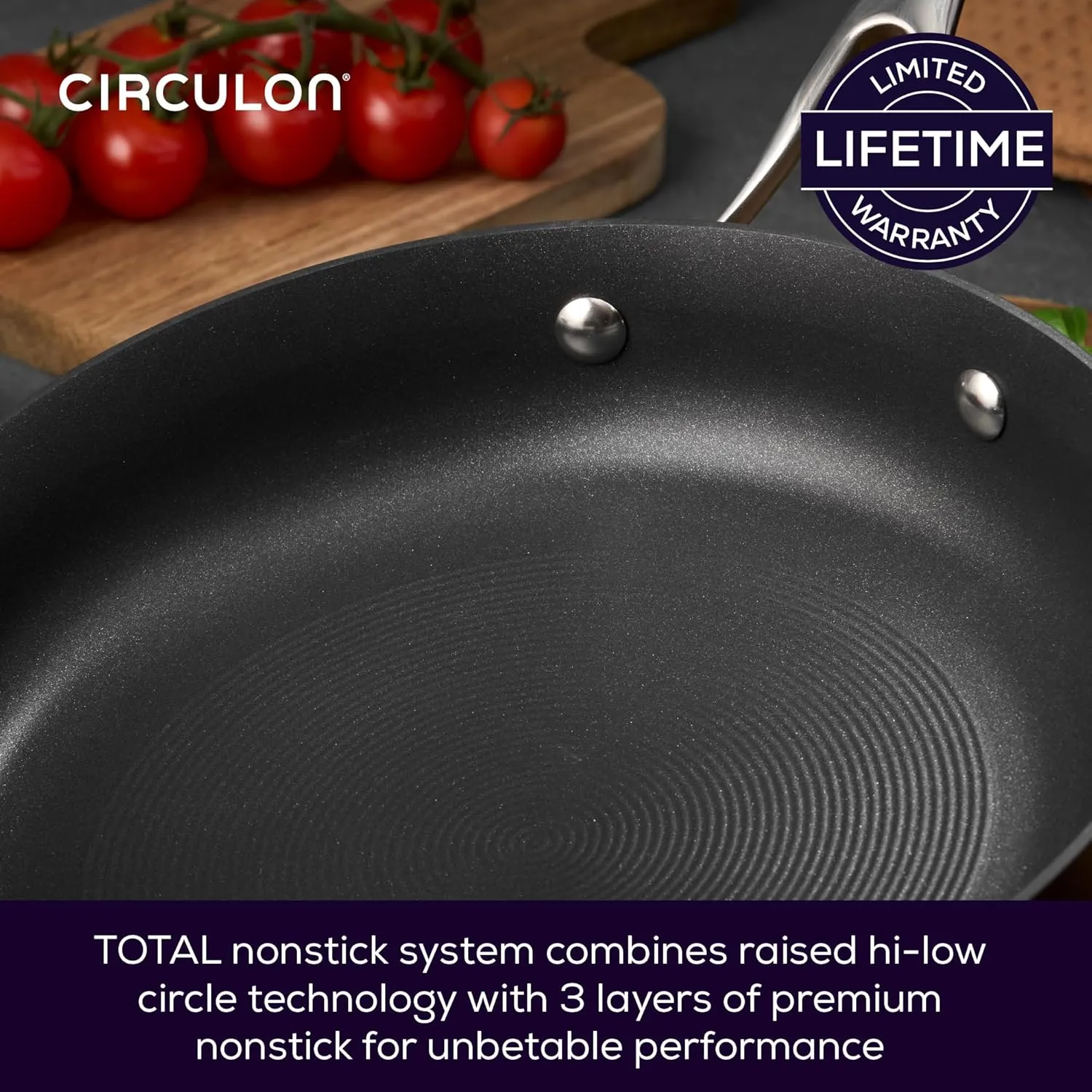Circulon Style Non Stick Frying Pan 25cm - Induction Frying Pan with Stainless Steel Handle, Dishwasher Safe Cookware with Triple Layer Non Stick Coating, Black